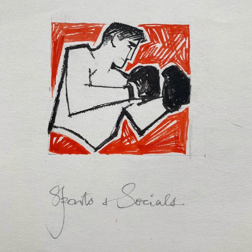 An original Edgar Norfield boxer illustration, titled 'Sports & Socials', c. 1950s