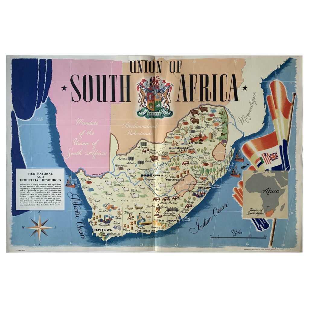 An original vintage illustrated pictorial poster map - the Union of South Africa