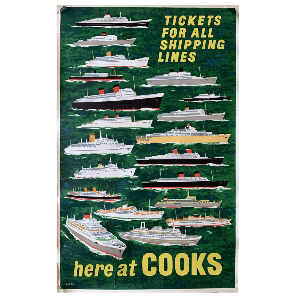 An original vintage Cooks travel poster, 'Tickets for all Shipping Lines - Here at Cooks', 1960s