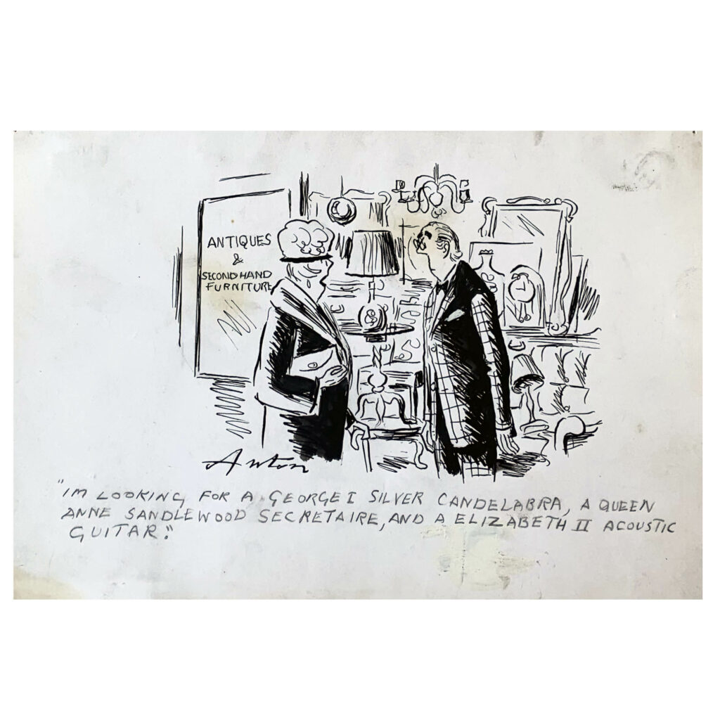 An original Anton Cartoon - Antique Dealer and Customer 1