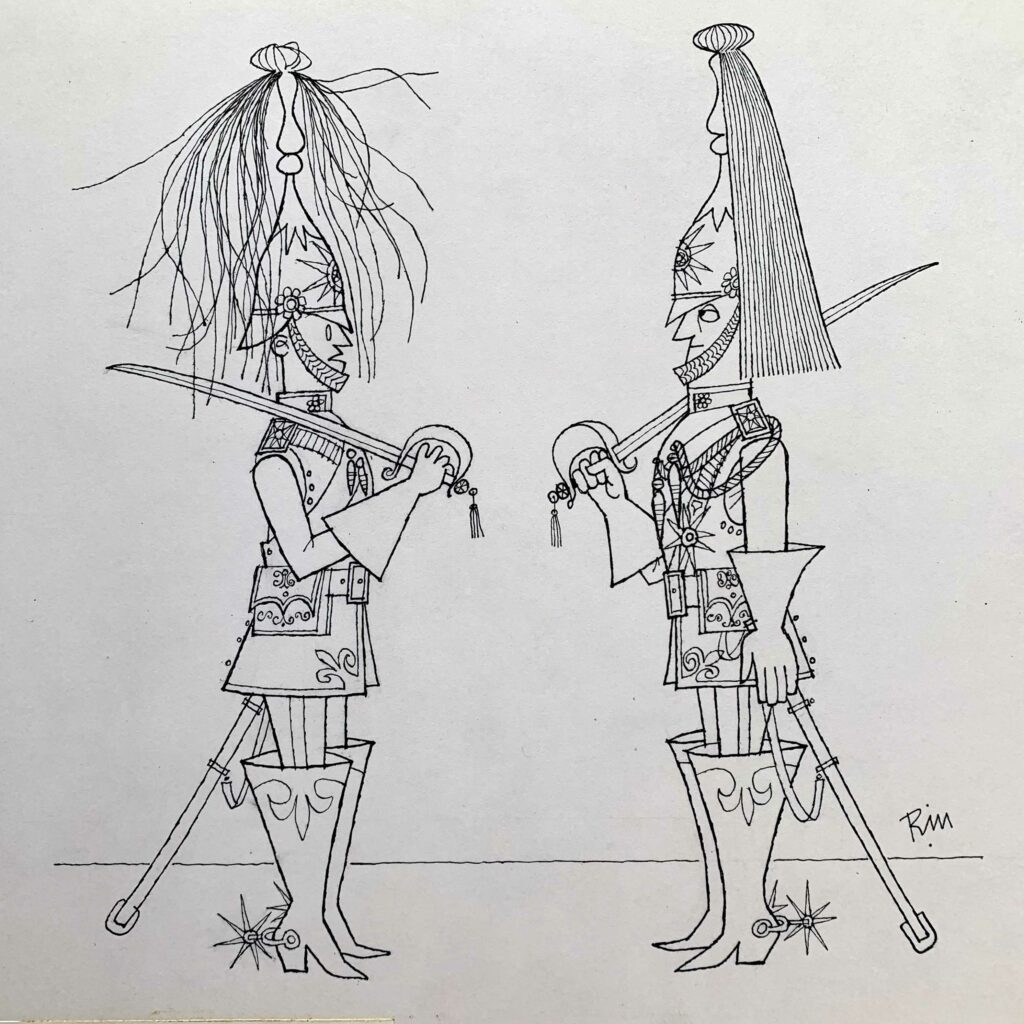 Reginald Mount Cartoon - Original Drawing with Household Cavalry (Life Guards/ Blues & Royals) theme
