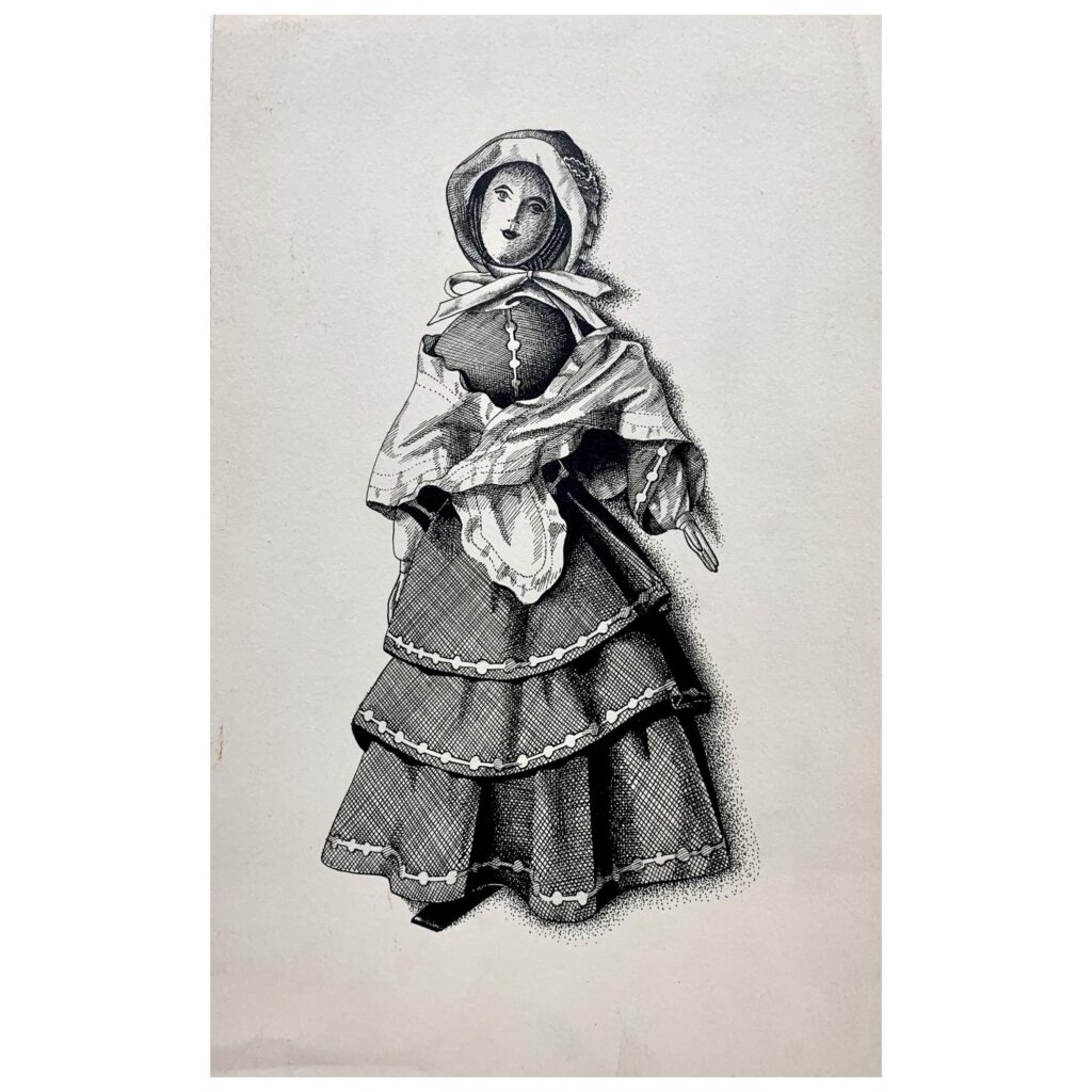 Attributed to Mount Evans Studio Original Drawing in Ink of A Rag Doll